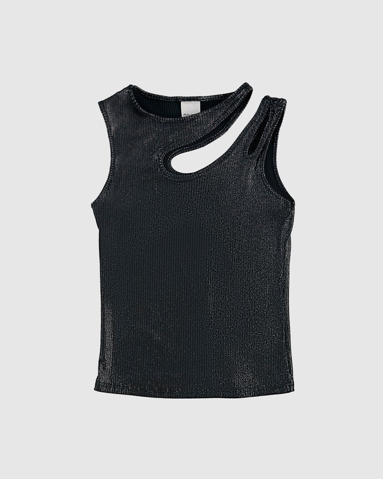 Regata Cropped Infantil Menina Cut Out em Malha Canelada com Brilho Malwee Kids