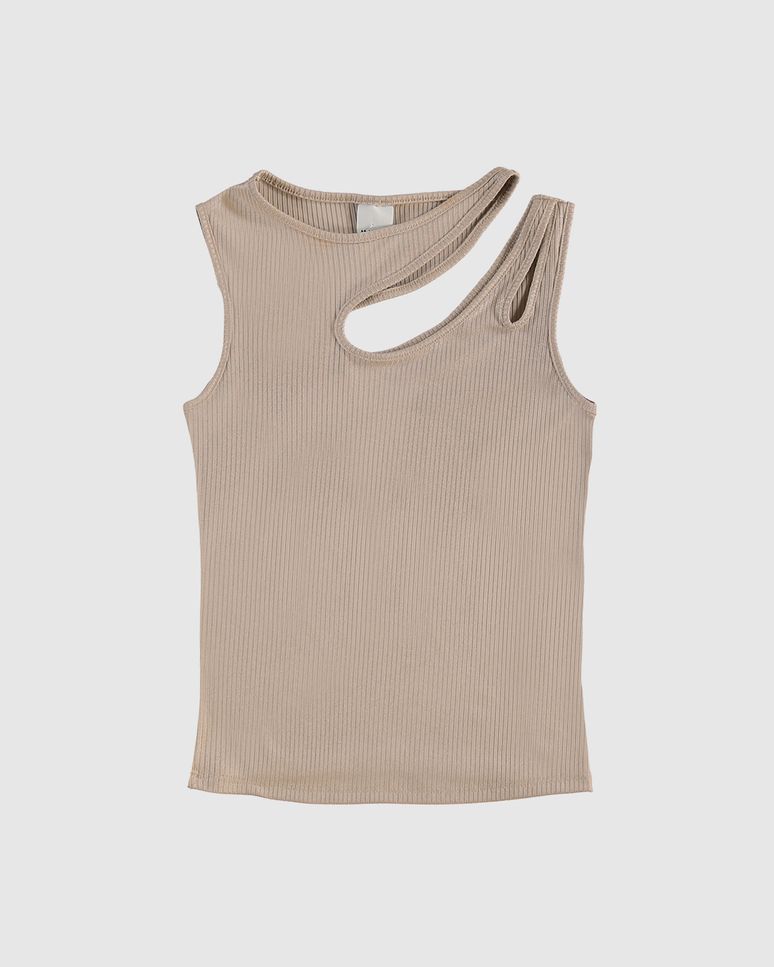 Regata Cropped Infantil Menina Cut Out em Malha Canelada com Brilho Malwee Kids