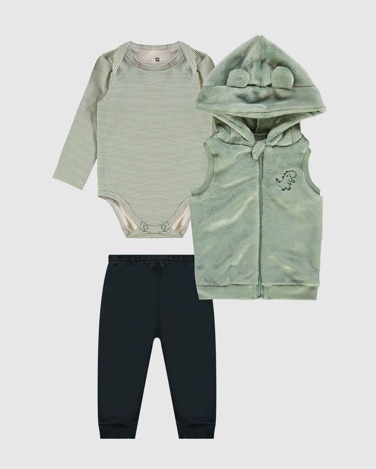 Conjunto Infantil Menino 3 Peças Colete + Body + Calça Malwee Kids