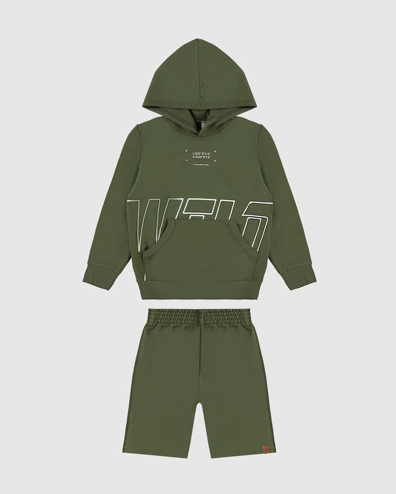 Conjunto Infantil Menino Blusão Com Capuz E Bermuda Em Moletom Malwee Kids