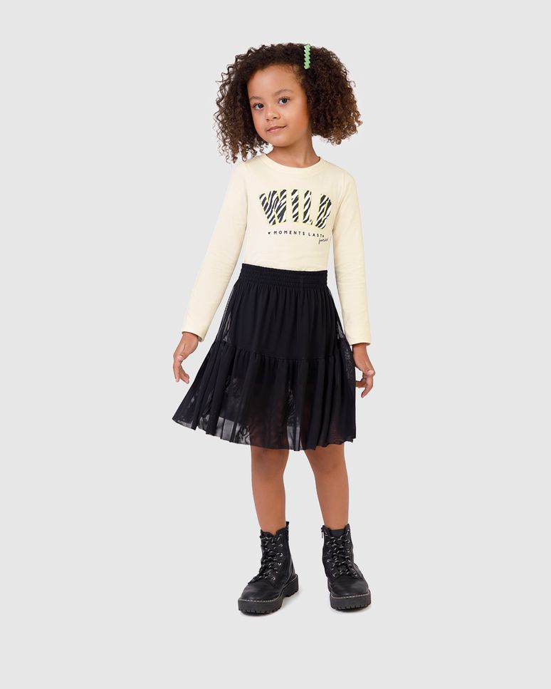 Conjunto Infantil Menina Blusa Wild Algodão E Saia Tule Malwee Kids