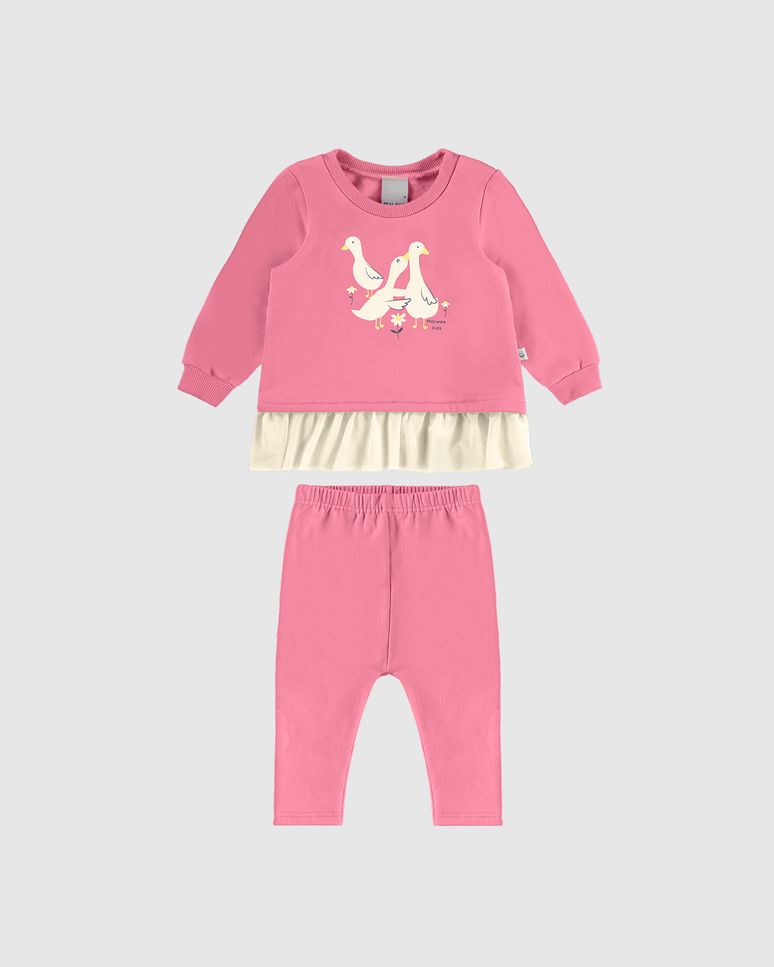 Conjunto Infantil Menina Blusão Com Tule Em Moletom Flanelado Malwee Kids