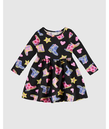 Vestido Infantil Manga Longa Estampado Em Algodão Malwee Kids