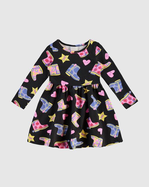 Vestido Infantil Manga Longa Estampado Em Algodão Malwee Kids