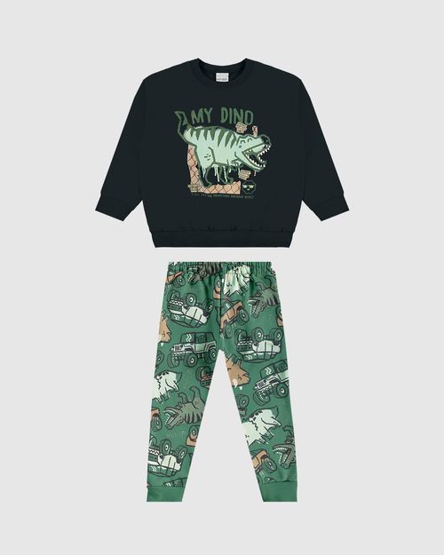 Conjunto Infantil Menino Calça Estampada Em Moletom Flanelado Malwee Kids