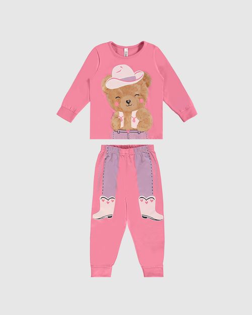 Pijama Infantil Menina Manga Longa Ursinho Cowboy Em Algodão Malwee Kids