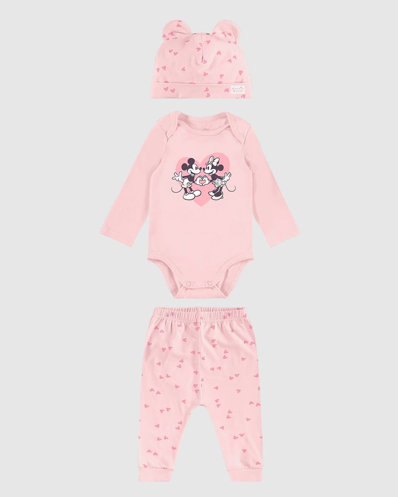 Conjunto Infantil Menina Mickey Disney Com Touca Em Algodão Malwee Kids