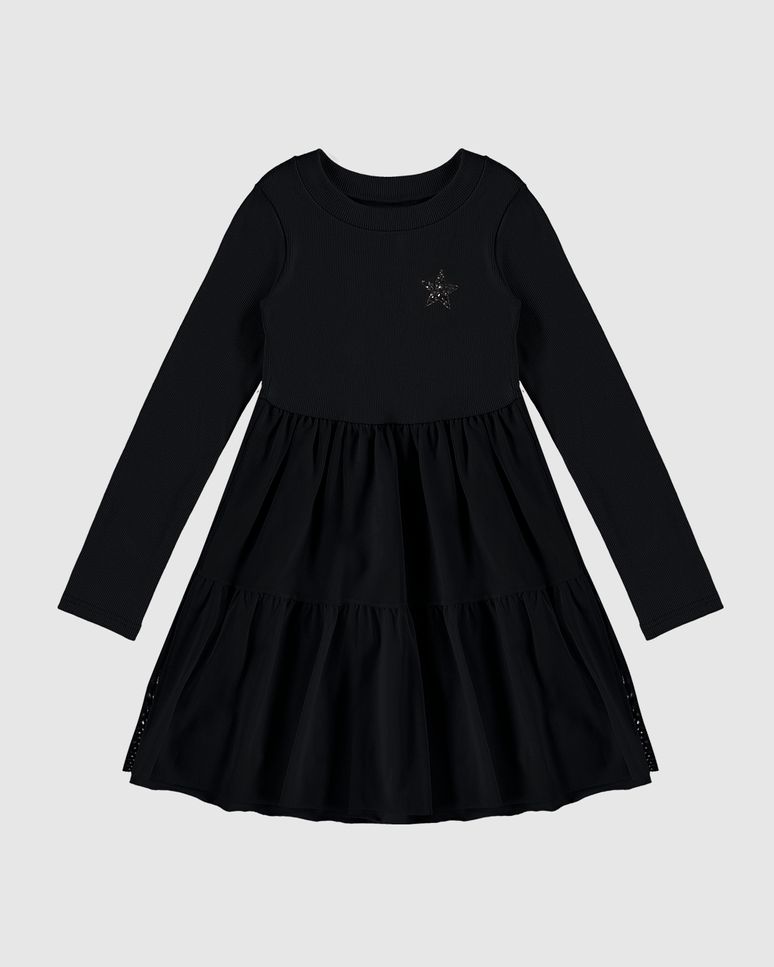 Vestido Infantil Marias Manga Longa em Algodão e Tule Malwee Kids