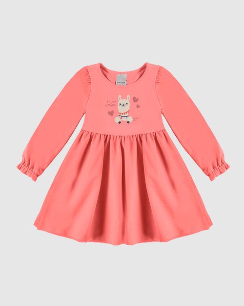 Vestido Infantil Rodado Manga Longa Em Algodão E Tule Malwee Kids
