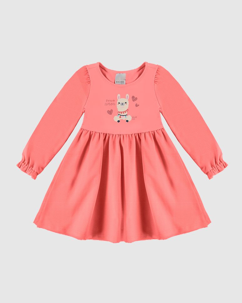 Vestido Infantil Rodado Manga Longa Em Algodão E Tule Malwee Kids