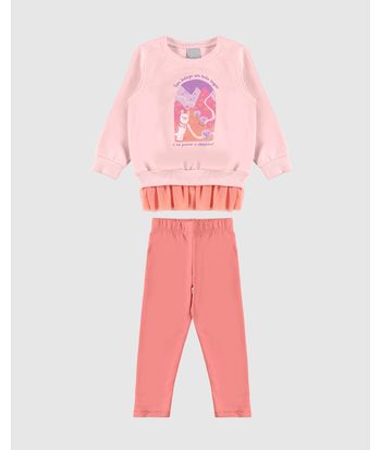 Conjunto Infantil Menina Blusão Barra Tule Em Moletom Flanelado Malwee Kids