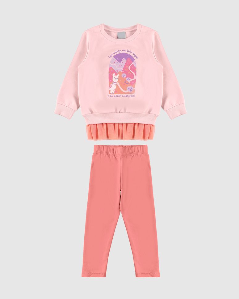 Conjunto Infantil Menina Blusão Barra Tule Em Moletom Flanelado Malwee Kids