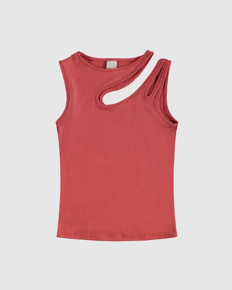 Regata Cropped Infantil Menina Cut Out em Malha Canelada com Brilho Malwee Kids