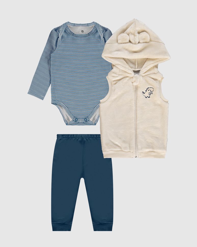 Conjunto Infantil Menino 3 Peças Colete + Body + Calça Malwee Kids