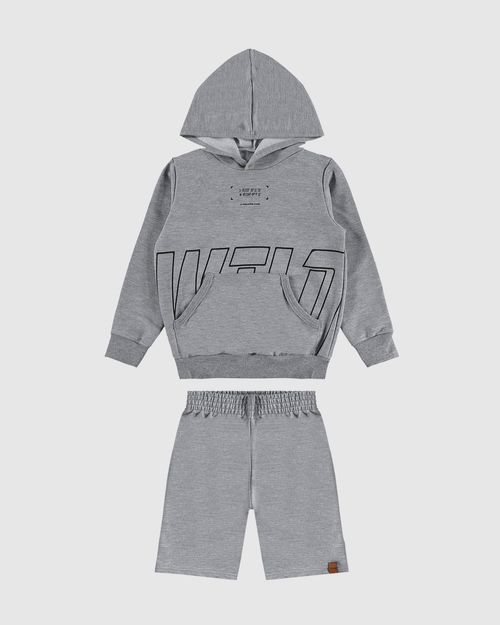 Conjunto Infantil Menino Blusão Com Capuz E Bermuda Em Moletom Malwee Kids
