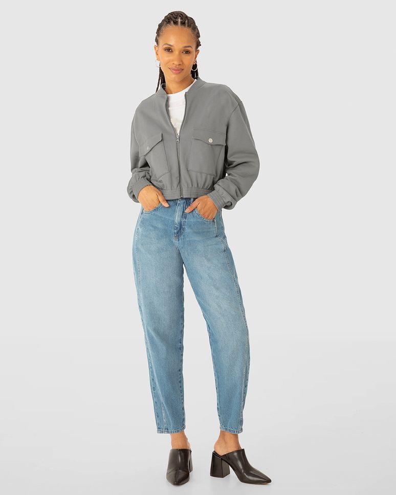 Jaqueta Bomber Feminina Bolso Com Lapela Em Moletom Flanelado - ENFIM