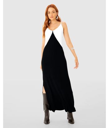 Vestido Longo Feminino Decote V Alça Fina Em Viscose Stretch - ENFIM