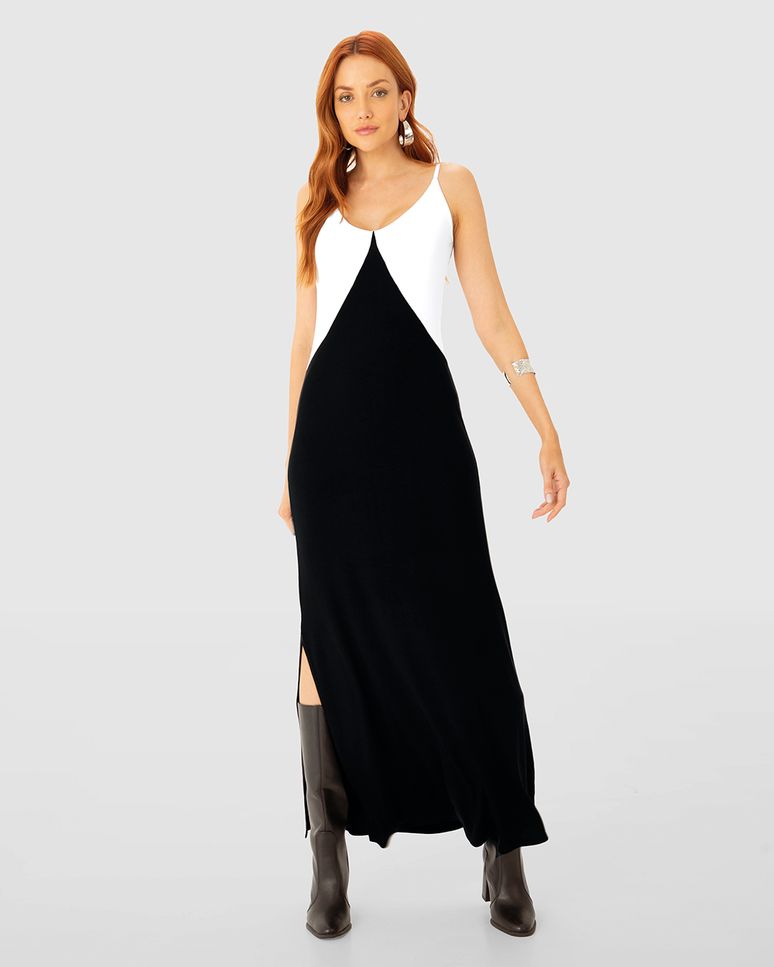 Vestido Longo Feminino Decote V Alça Fina Em Viscose Stretch - ENFIM