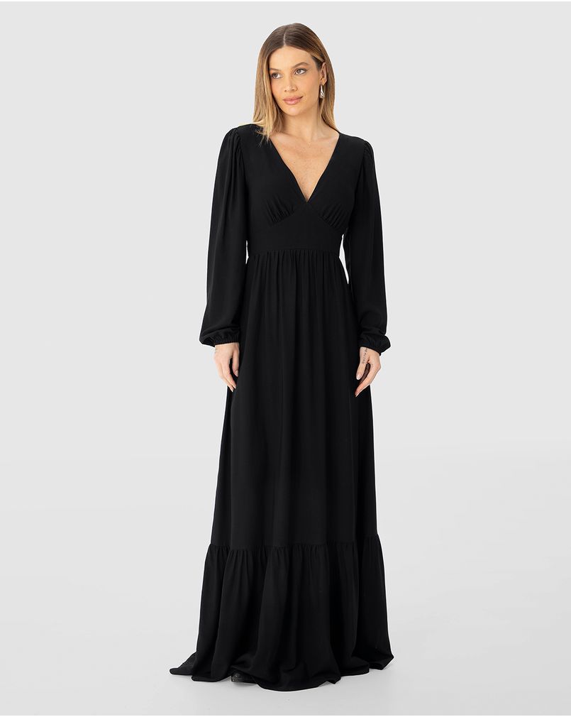 Fenda Lateral Festa Vestido Vestido Longo Preto Decotado Vestido