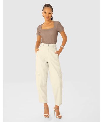 Calça Feminina Barrel Cargo Em Sarja Com Elastano - ENFIM