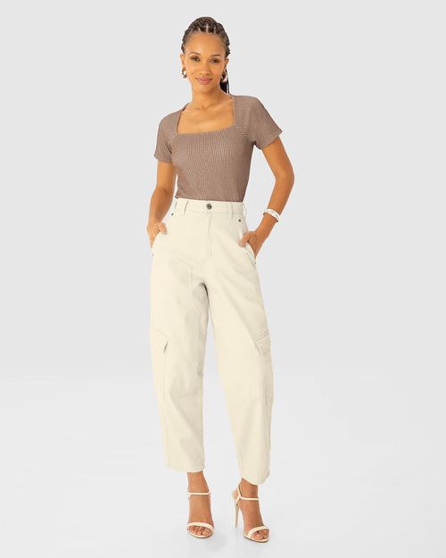 Calça Feminina Barrel Cargo Em Sarja Com Elastano - ENFIM