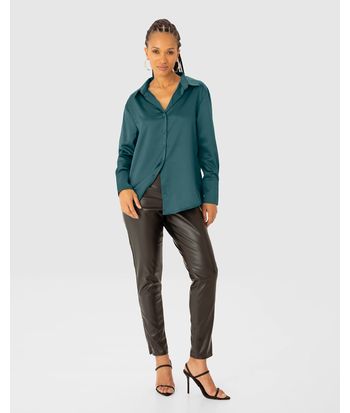 Camisa Ampla Feminina Manga Longa Em Cetim - ENFIM