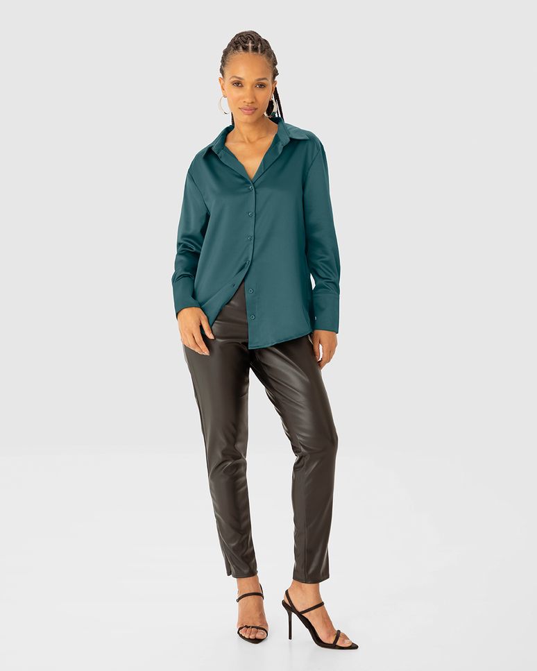 Camisa Ampla Feminina Manga Longa Em Cetim - ENFIM