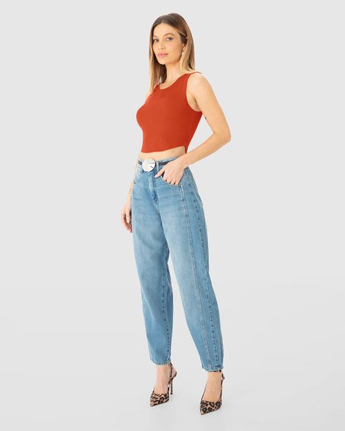 Regata Cropped Feminina Barra Arredondada Em Tricô - ENFIM