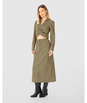 Camisa Cropped Feminina Franzido Frontal Em Viscose Texturizada - ENFIM