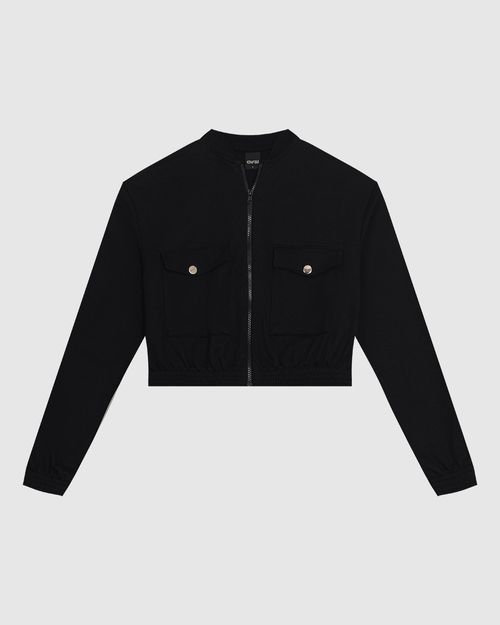 Jaqueta Bomber Feminina Bolso Com Lapela Em Moletom Flanelado - ENFIM