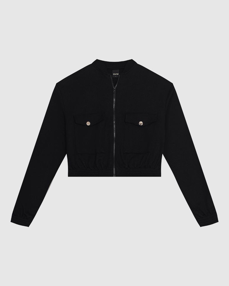 Jaqueta Bomber Feminina Bolso Com Lapela Em Moletom Flanelado - ENFIM
