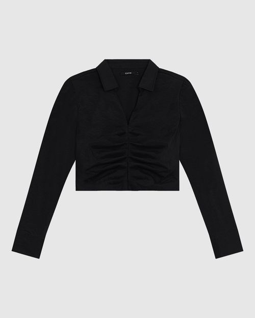 Camisa Cropped Feminina Franzido Frontal Em Viscose Texturizada - ENFIM