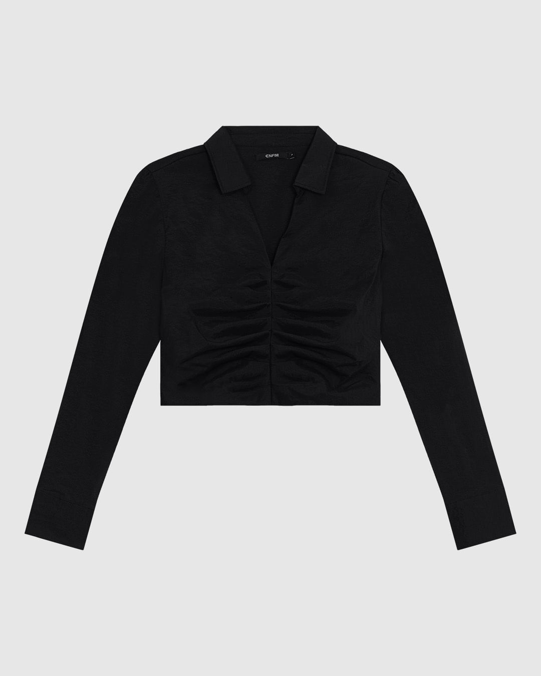 トップス FRANGANT Torso tops BLACK Camisa Cropped Feminina Franzido Frontal Em Viscose Texturizada