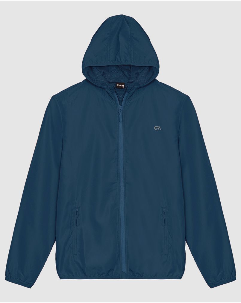 Jaqueta Corta Vento Masculina Com Capuz Em Tafetá ENFIM AZUL