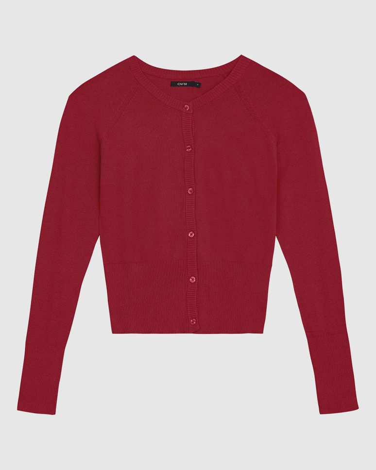 Cardigan Básico Feminino Abotoamento Frontal Em Tricô - ENFIM