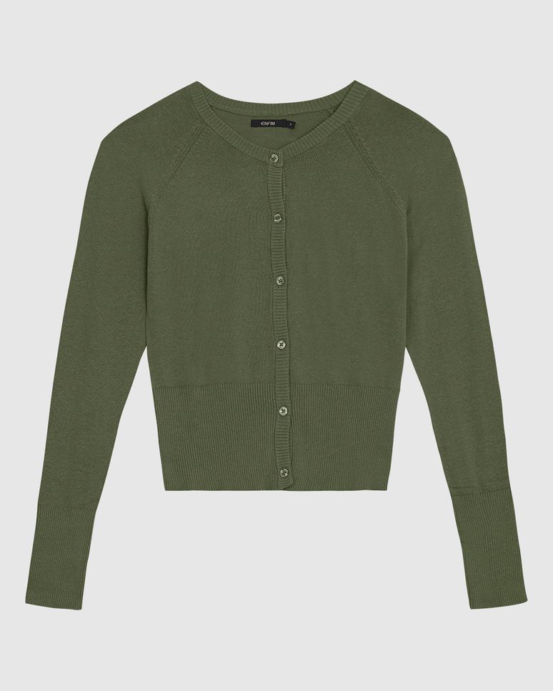 Cardigan Básico Feminino Abotoamento Frontal Em Tricô - ENFIM