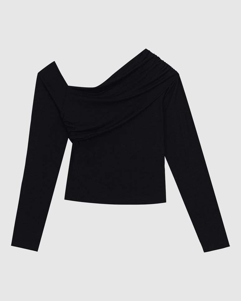 Blusa Feminina Manga Longa Decote Ombro A Ombro Em Viscose Stretch - ENFIM