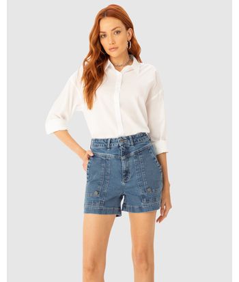 Shorts Alfaiataria Feminino Bolso Frontal Em Jeans Com Elastano - ENFIM