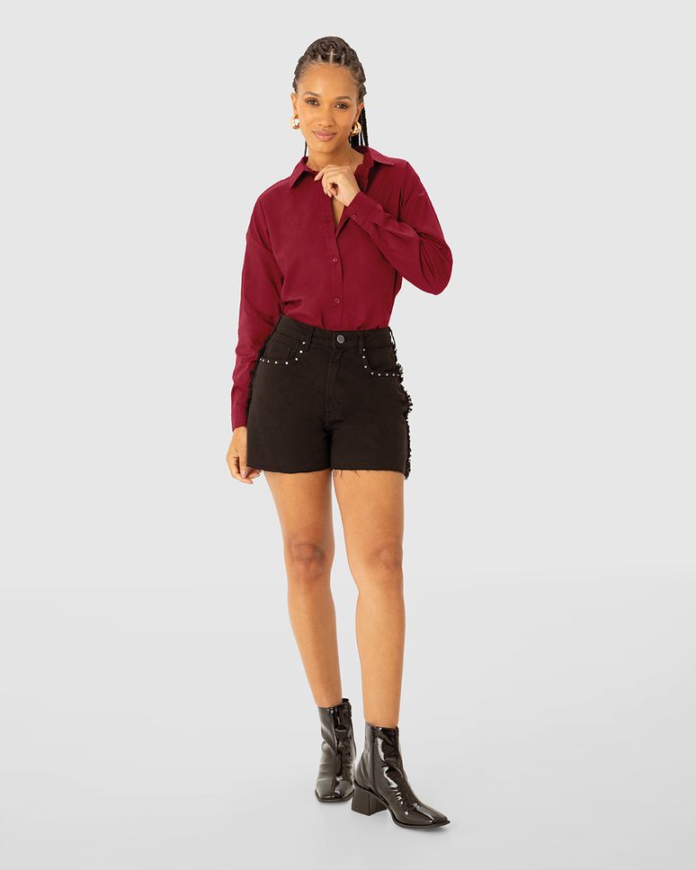 Camisa Feminina Oversized Manga Longa Em Tricoline - ENFIM