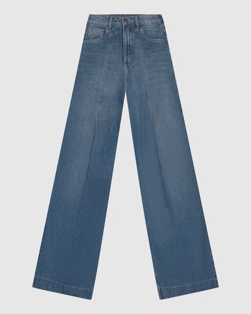 Calça Wide Leg Feminina Pregas Frontais Em Jeans 100% Algodão - ENFIM