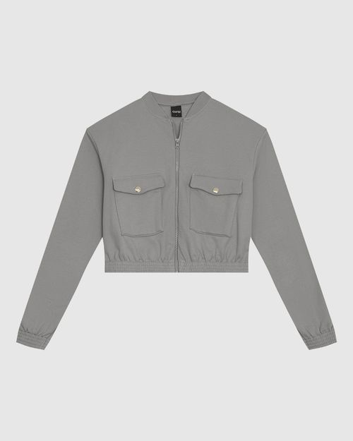 Jaqueta Bomber Feminina Bolso Com Lapela Em Moletom Flanelado - ENFIM