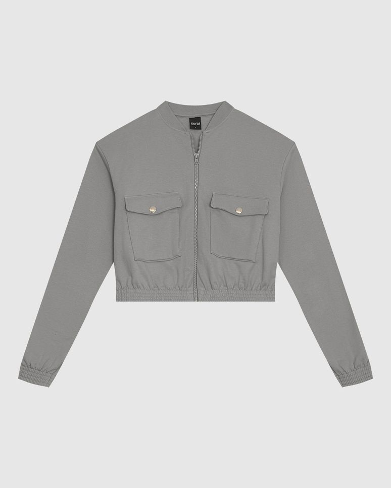 Jaqueta Bomber Feminina Bolso Com Lapela Em Moletom Flanelado - ENFIM