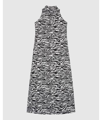 Vestido Longo Feminino Amplo Gola Alta Animal Print Em Viscose - ENFIM