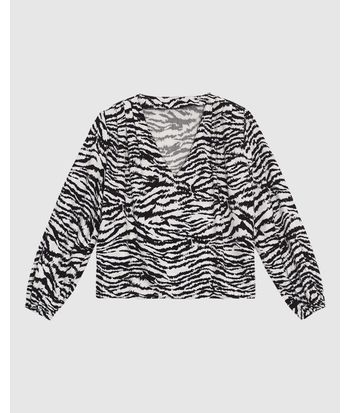 Blusa Ampla Feminina Animal Print Decote V Manga 7/8 Em Viscose - ENFIM