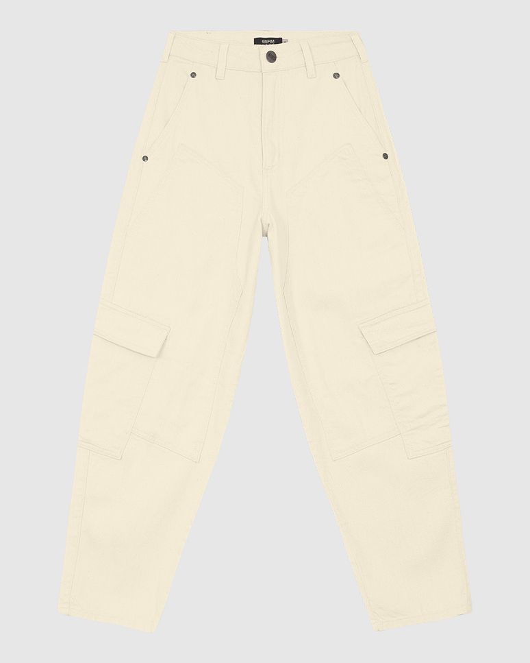 Calça Feminina Barrel Cargo Em Sarja Com Elastano - ENFIM