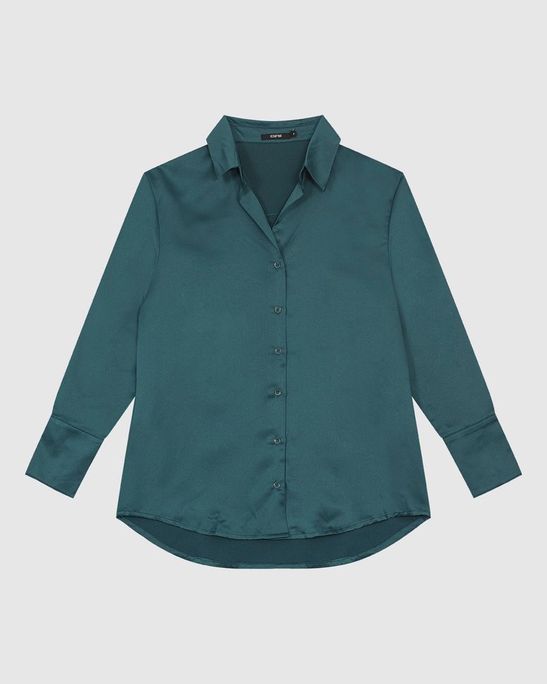 Camisa Ampla Feminina Manga Longa Em Cetim - ENFIM