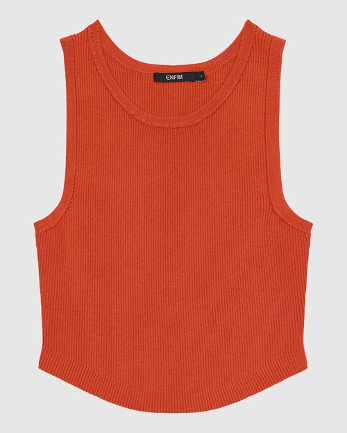 Regata Cropped Feminina Barra Arredondada Em Tricô - ENFIM