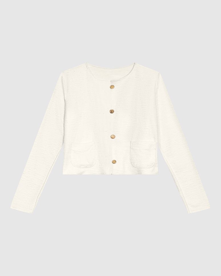 Jaqueta Feminina Box Bolso Quadrado Em Malha Texturizada - ENFIM