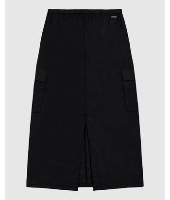 Saia Midi Feminina Bolso Cargo Fenda Costas Em Viscose Texturizada - ENFIM
