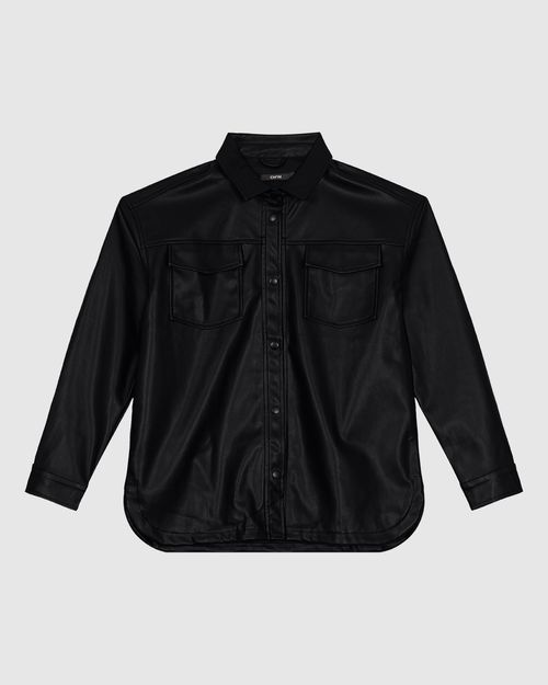 Camisa Feminina Manga Longa Bolso Com Lapela Em Corino - ENFIM